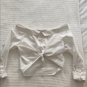 Stolen hearts off shoulder white crop blouse